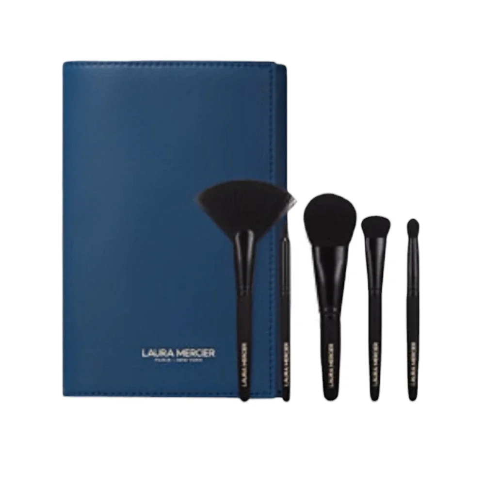 Laura Mercier Womens Makeup Brush‎ Set Cruelty Free Travel Case Blue Pro Artists
